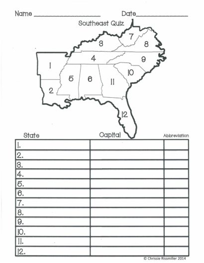 Southeast Region States And Capitals Map Quiz
